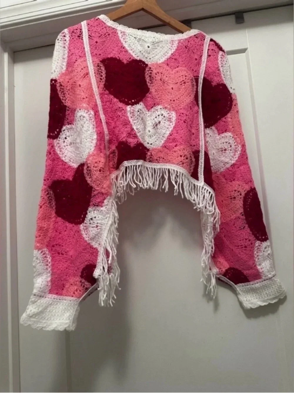 Kids Heart Crochet Pajama Top - Pink & White
